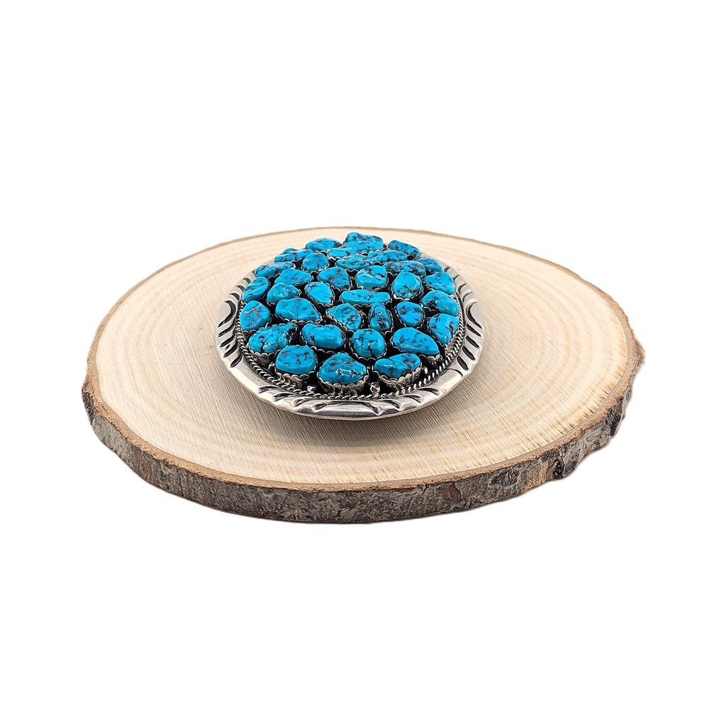 Vintage Native American Turquoise Nugget Cluster Belt‎ Buckle Fits 1" Belt** - Picture 3 of 8